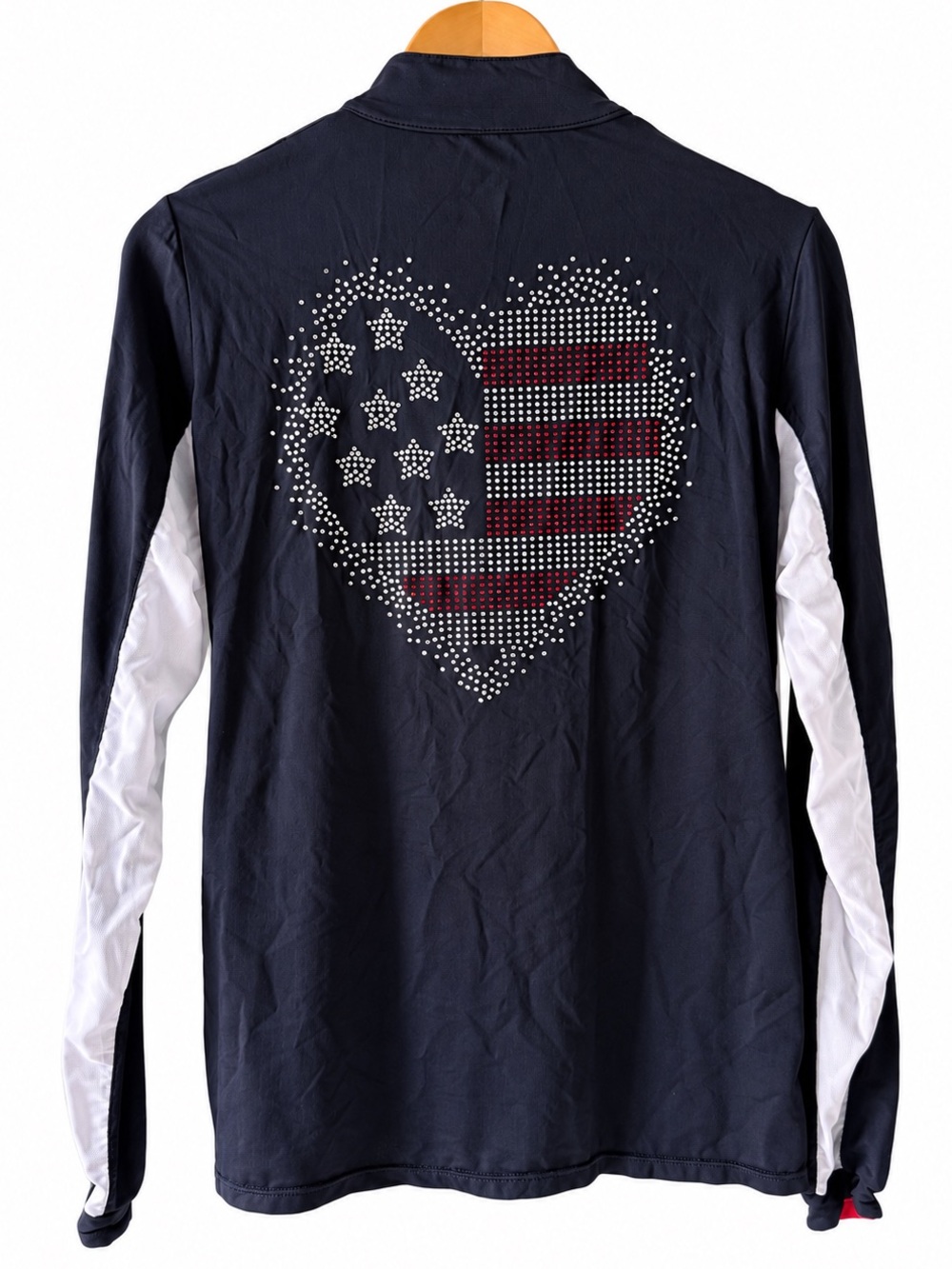 Kastel Denmark Charlotte long-sleeve sun shirt patriotic rhinestone heart Large